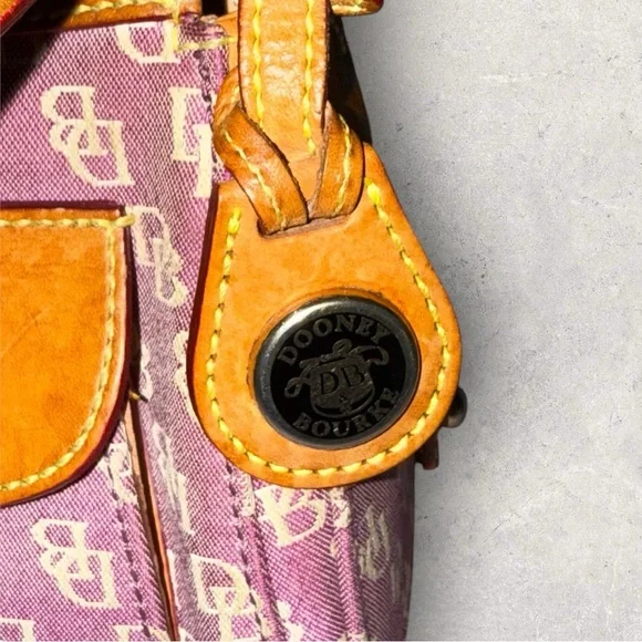 Vintage 2005 Dooney & Bourke Pink and Tan Satchel with Monogram Design - Picture 6 of 15